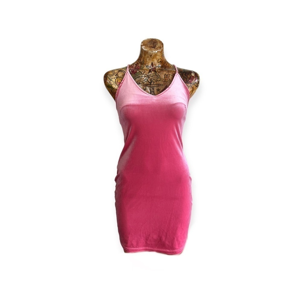 Pink velvety soft mini bodycon dress Small tie open back sexy party cocktail
